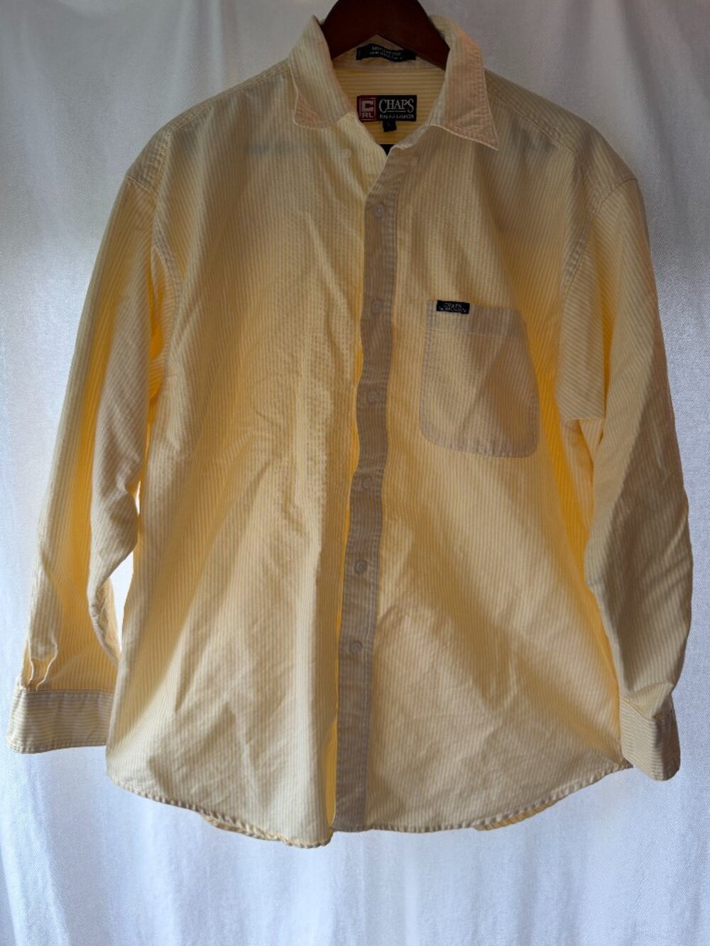 VTG Chaps Ralph Lauren Men's Striped Butter Yellow Button Down Casual Preppy L